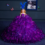 芭比娃娃拖尾婚纱新娘摆件梦幻白色紫色灰姑娘可儿公主仔