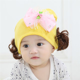 婴儿帽子秋冬季假发3-6-12个月 女宝宝套头帽新生儿童毛线帽1-2岁