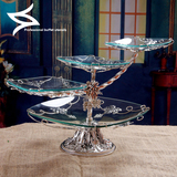 欧式奢华玻璃水果盘现代客厅干果盘创意大号点心盘多层三层糕点架