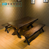 LOFT美式乡村铁艺实木餐桌饭桌工业风复古做旧不规则边多功能桌子