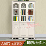 韩式田园书柜 自由组合 3门书柜带门 白色书橱书架 喷漆欧式书柜