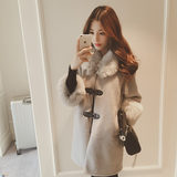 2015冬装新款韩版宽松毛呢外套毛领羊羔毛外套女士韩国大衣中长款