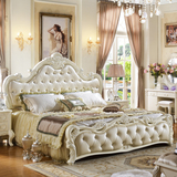 欧式1.8米双人床 板式床象牙白色1.5米实木雕花床三包到家储物床