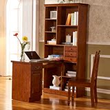 香柏木美式实木转角书桌书柜组合书架办公桌写字台电脑桌小户型全