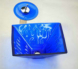 海外代购 水龙头AA359蓝色手绘油漆脸盆钢化玻璃盆水槽水龙头套装