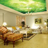 树林田园风情绿色墙纸客厅墙布卧室吊顶楼板壁纸天花板3d大型壁画
