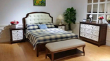美式欧式实木家具全实木进口白蜡木双人床真皮床1.8米1.5米双色床