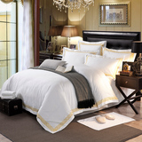 五星级酒店宾馆床上用品四件套会所白色全棉床品纯棉贡缎被套床单