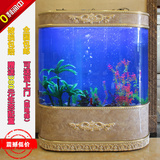 欧式鱼缸创意吧台双弧圆形超白生态屏风玻璃金鱼缸包邮 支持定制