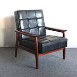 哈乌斯美式复古水曲柳实木pu皮休闲设计师沙发椅 单人双人皮沙发