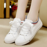 夏季白色低帮帆布鞋女学生平底韩版布鞋系带休闲鞋板鞋球鞋小白鞋