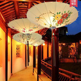 新中式手绘国画雨伞吊灯新古典现代绘画伞灯茶楼会所吊灯具