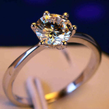 包邮高端钻戒1克拉六爪钻石925纯银镀白金戒指结婚女钻戒