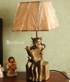 塔莎奶奶新品 家居饰品 美式树脂猫看书台灯 创意家装卧室床头灯