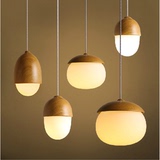 kc灯具北欧现代简约日式餐厅卧室儿童房个性创意单头木纹坚果吊灯