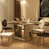 CDH大理石餐桌椅组合 个性简约现代不锈钢饭桌 小户型折叠可伸缩