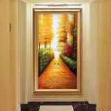 欧式现代手绘玄关油画风景装饰画竖版单幅定制走廊壁画挂画发财树