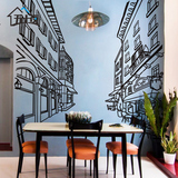 大型手绘贴画时尚抽象街景餐厅墙贴客厅沙发电视背景墙壁画贴纸画