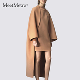 MeetMetro2015秋冬高端女装毛呢外套女中长款呢子大衣两件套装裙