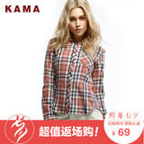 KAMA 卡玛 秋季款潮女装 学院风长袖格子修身休闲衬衫 7314856