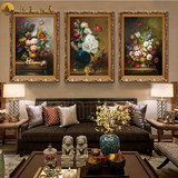 恒美手绘油画 欧式古典花卉HG23别墅客厅3拼装饰画餐厅玄关壁画