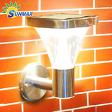 sunmax超亮不锈钢太阳能壁灯家用庭院灯人体感应户外灯LED防水