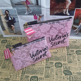 维多利亚的秘密VS大号复古蕾丝红粉佳人涂鸦化妆包收纳包笔袋