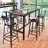 loft美式铁艺餐桌椅组合装高脚凳复古实木星巴克漫咖啡长条桌简约