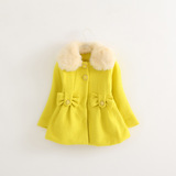 厂家直销冬季新款韩版女童呢子大衣毛领保暖加厚棉衣儿童外套