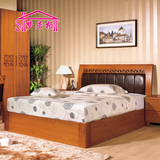 中式实木床水曲柳中式宜家真皮软靠1.5米1.8米双人床婚床家具包邮