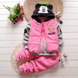 2015冬装保暖大卫衣面料2-6岁可爱米妮帽英文字精品女童三件套装