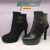 哈森贝拉2015新款秋冬女靴子高跟真皮马丁靴韩版粗跟短靴HA52445