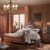 欧式床双人床 卧室家具古典雕刻真皮婚床美式床实木床1.8米大床