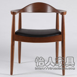 肯尼迪椅 汉斯系列扶手椅 实木椅子 总统椅 简约靠背真皮座垫椅