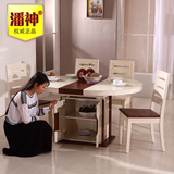 潘神 钢化玻璃伸缩储物餐桌实木餐椅组合圆形6人现代简约烤漆餐台