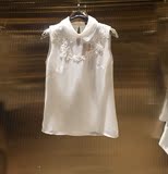 百丝BAISI专柜正品夏装特价 白色修身透视无袖雪纺上衣AVG505023