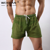 WOXUAN男士家居短裤 弹性锦纶大网眼透视系绳运动三分短裤WX-0033