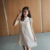 新款韩版无袖修身旗袍白色a字连衣裙改良夏女中长款民族风裙子潮