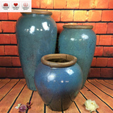 直销蓝色中式陶罐土陶花瓶景观大花盆摆件落地式组合陶瓷花缸花坛