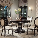 欧式圆餐桌实木餐桌椅组合美式奢华饭桌新古典桌椅样板房酒店家具