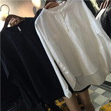 天天特价韩国代购2DAY正品2016春季新款纯色圆领前短后长时尚上衣