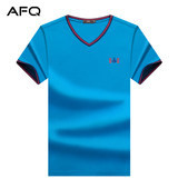 AFQ品牌莫代尔男士短袖V领T恤 青年鸡心领打底衫纯色男装半袖上衣