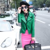 2106韩版潮流新款纯色时尚修身PU皮外套女短款长袖拉链款机车皮衣