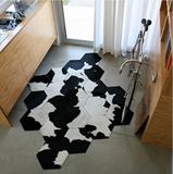 黑白真皮拼接家用地毯客厅地毯 牛皮六菱形地毯 北欧简约宜家地毯