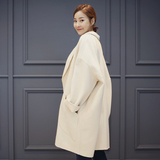 2016秋冬羊毛呢大衣女士韩版宽松蝙蝠袖时尚气质大码薄款呢子外套