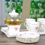 欧式陶瓷加热英式透明花草茶壶水果茶壶包邮田园花茶玻璃茶具套装