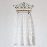 2015百搭白色蕾丝网纱半透明长裙半身打底包臀蕾丝半裙子女夏包邮