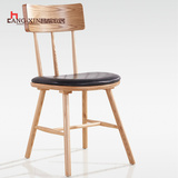 新品包邮北欧真皮餐椅纯实木牛角椅美式靠背售楼处洽谈桌椅白蜡木