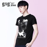 gxg jeans男装夏款黑色个性时尚印花休闲圆领短袖T恤潮#62944013