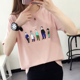2016韩版新款学生学院风卡通短袖t恤女衫夏装学生宽松上衣春夏潮